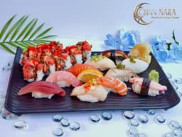 Sushi Deluxe ten pieces of chef's selected sushi with chef's special roll