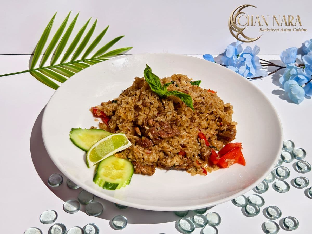 Ka Pow Fried Rice with chilis, Thai basil, bell peppers, and jasmine rice
